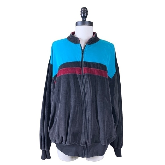 Vintage Neiman Marcus velour striped zip track jacket size large - Picture 1 of 11